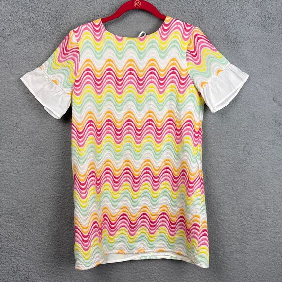 Tularosa Embroidered Mini Dress Wavy 70's Vibe Ruffle Sleeves Size XS Revolve - Picture 2 of 8